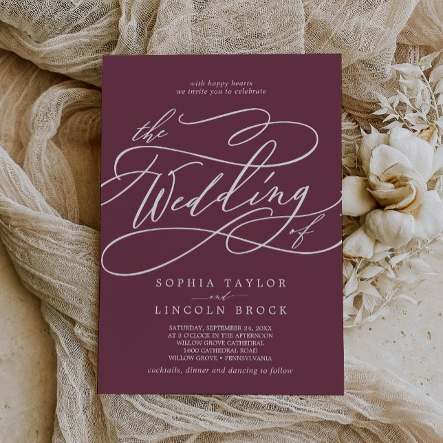 SOPHIA Dark Maroon Red Simple Fall Modern Wedding Invitation (SOPHIA Dark Maroon Red Simple Fall Modern Wedding Invitation)