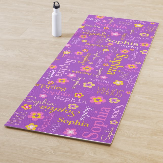 Sophia flowers name typographic purple yoga mat (In Situ)