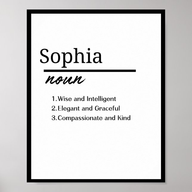 Sophia, Girl Personalised Name Definition Poster (Front)
