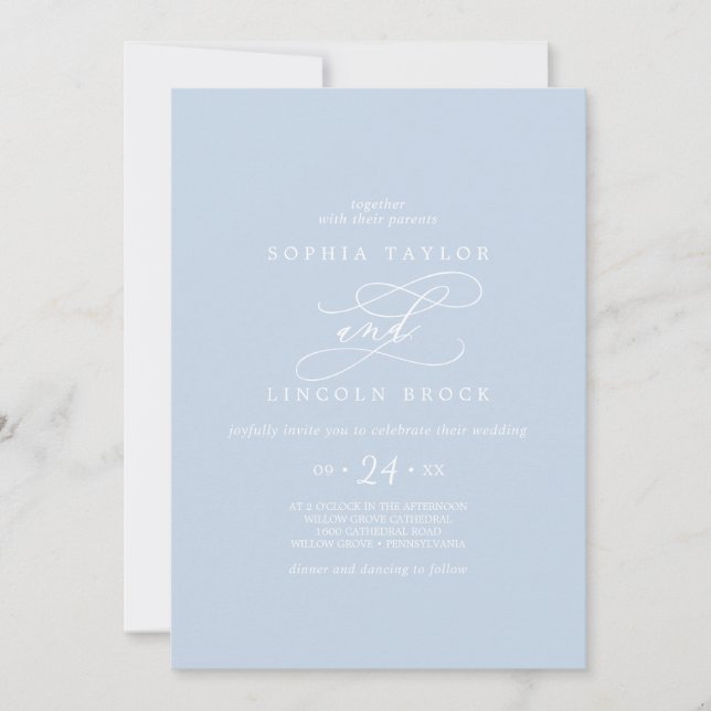 SOPHIA Modern Baby Blue All In One Wedding Invitation (Front)