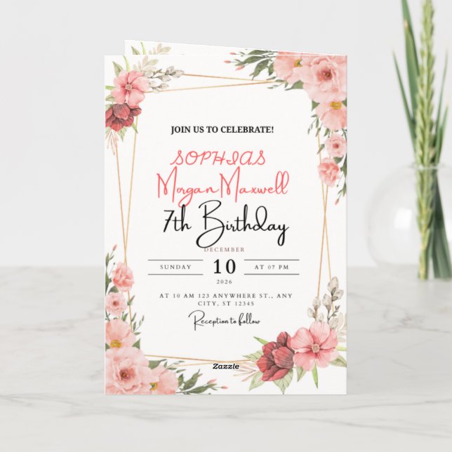 Sophia Morgan Maxwell 7th Birthday Invitation Card (Back)