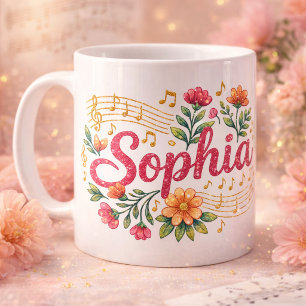 Sophia Music Lover Floral Glitter Mug