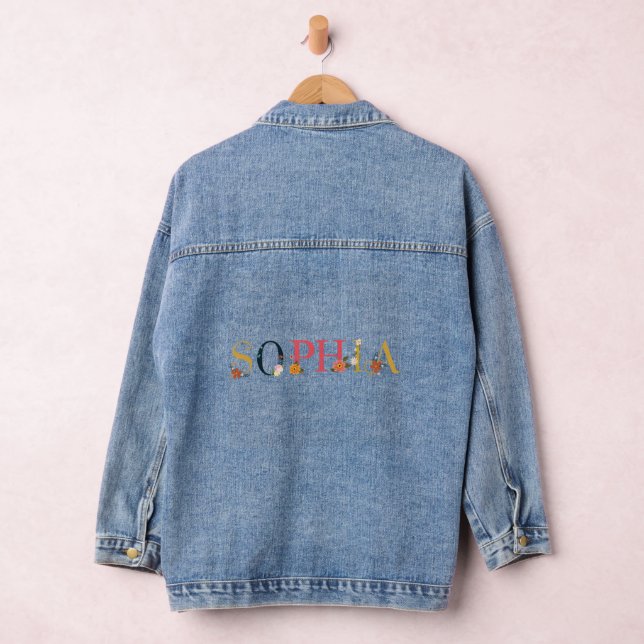 SOPHIA Name Art With Flowers Embroidered Denim Jacket (Hangar)
