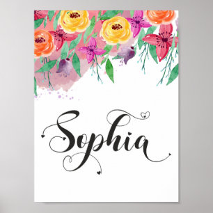 Sophia name sign Sophia floral Calligraphy Baby