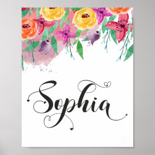 Sophia name sign Sophia floral Calligraphy Baby