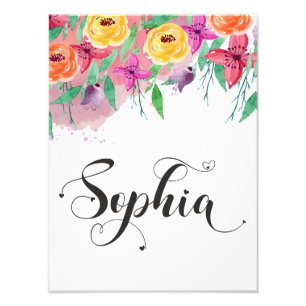 Sophia name sign Sophia floral Calligraphy Baby
