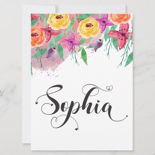 Sophia name sign Sophia floral Calligraphy Baby Card (Front)