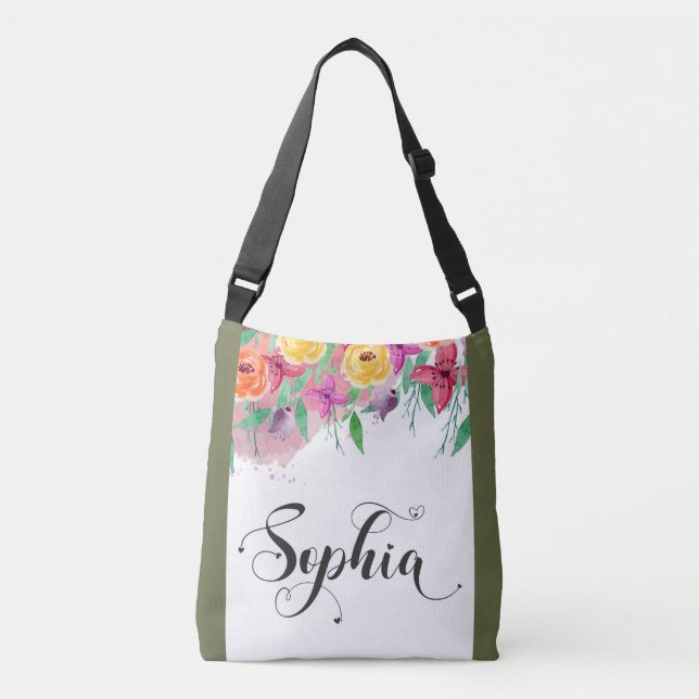 Sophia name sign Sophia floral Calligraphy Baby Crossbody Bag (Front)