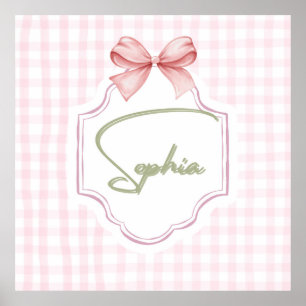 Sophia Personalized Pink Bow & Gingham Print 