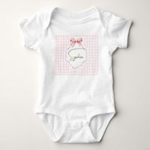 Sophia Personalized Pink Bow & Gingham Print  Baby Bodysuit