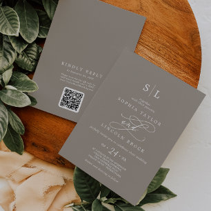 SOPHIA QR Code Boho Chic Taupe All In One Wedding Invitation
