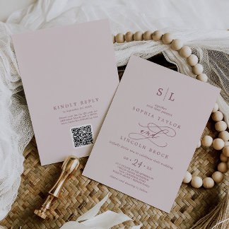 SOPHIA QR Code Burgundy Blush All In One Wedding Invitation