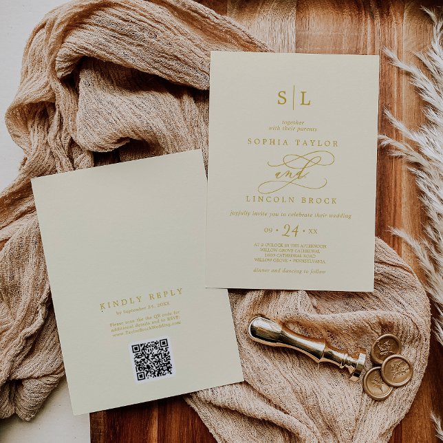 SOPHIA QR Code Butter Yellow All In One Wedding Invitation (SOPHIA QR Code Butter Yellow All In One Wedding Invitation)
