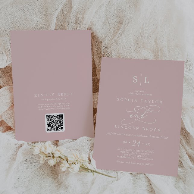 SOPHIA QR Code Chic Blush Pink All In One Wedding Invitation (SOPHIA QR Code Chic Blush Pink All In One Wedding Invitation)