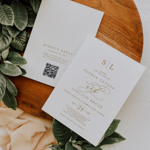 SOPHIA QR Code Gold and White All In One Wedding Invitation