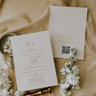 SOPHIA QR Code Gold Cream Chic All In One Wedding Invitation