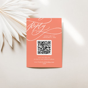 SOPHIA QR Code Modern Beach Bright Coral Wedding RSVP Card