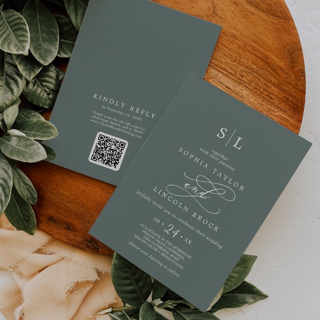 SOPHIA QR Code Tropical Green All In One Wedding Invitation (SOPHIA QR Code Tropical Green All In One Wedding Invitation)