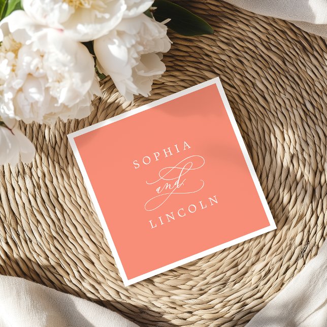 SOPHIA Romantic Bright Coral Summer Wedding Napkin (SOPHIA Romantic Bright Coral Summer Wedding Napkins)