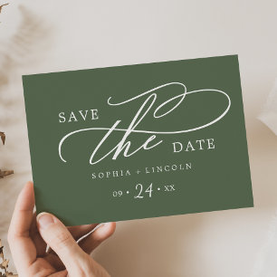 SOPHIA Rustic Woodland Olive Green QR Code Wedding Save The Date