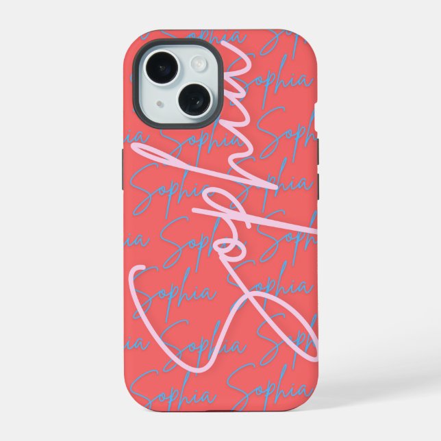 Sophia Signature Name Pattern Design iPhone 15 Case (Back)