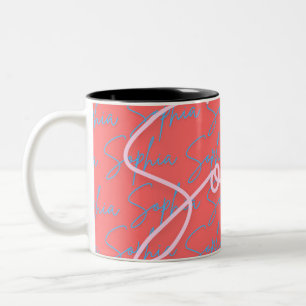 Sophia Signature Name Pattern Design Two-Tone Coffee Mug