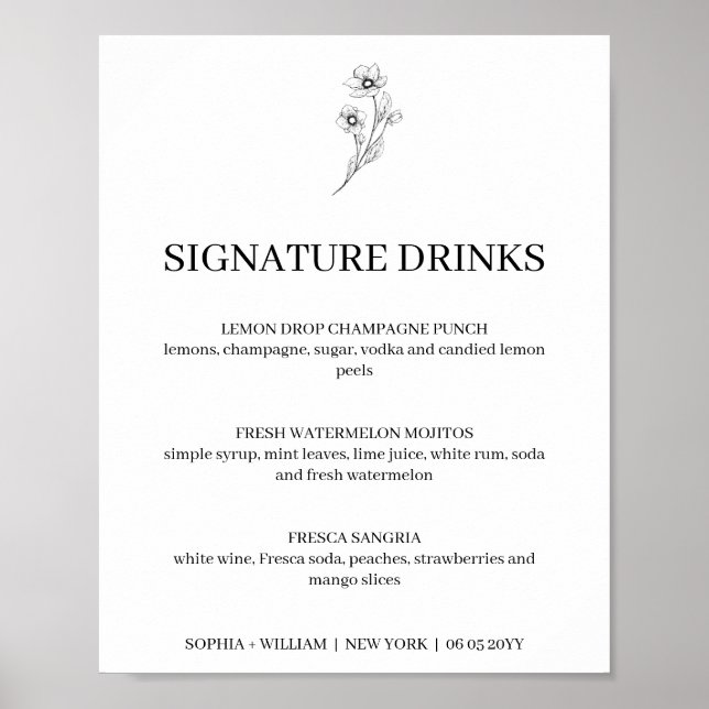 Sophia Simple Signature Drinks Wedding Sign (Front)