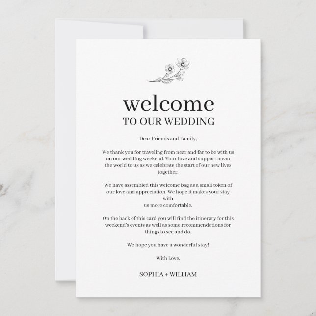 Sophia Simple Wedding Welcome Letter and Itinerary (Front)