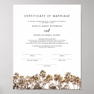 SOPHIA Tropical Beach Palm Marriage Certificate Po Poster