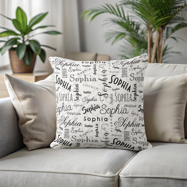 Sophia Typography Black White Cushion (Creator Uploaded)
