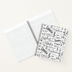 Sophia Typography Black White Notebook