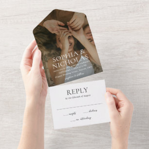 Sophia White Modern Wedding All In One Invitation