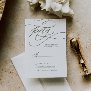 SOPHIA Woodland Olive Green Simple RSVP Card