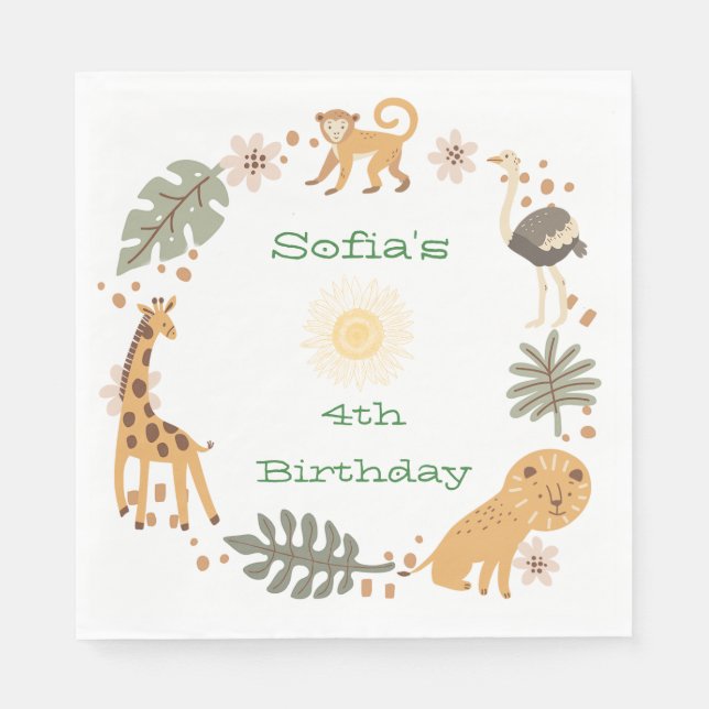 Sophia's Jungle Animal Party Napkin (Front)