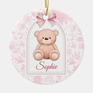 Sophie   Custom Pink Teddy Bear Nursery Design  Ceramic Tree Decoration