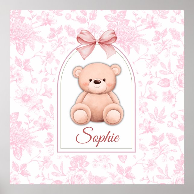 Sophie | Custom Pink Teddy Bear Nursery Design  Poster (Front)