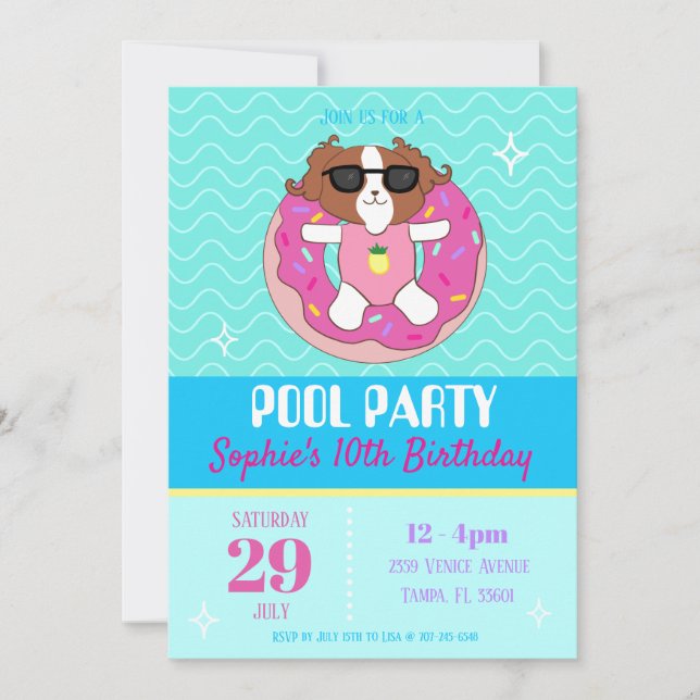 Sophie Dog Pool Party Invitations (Front)