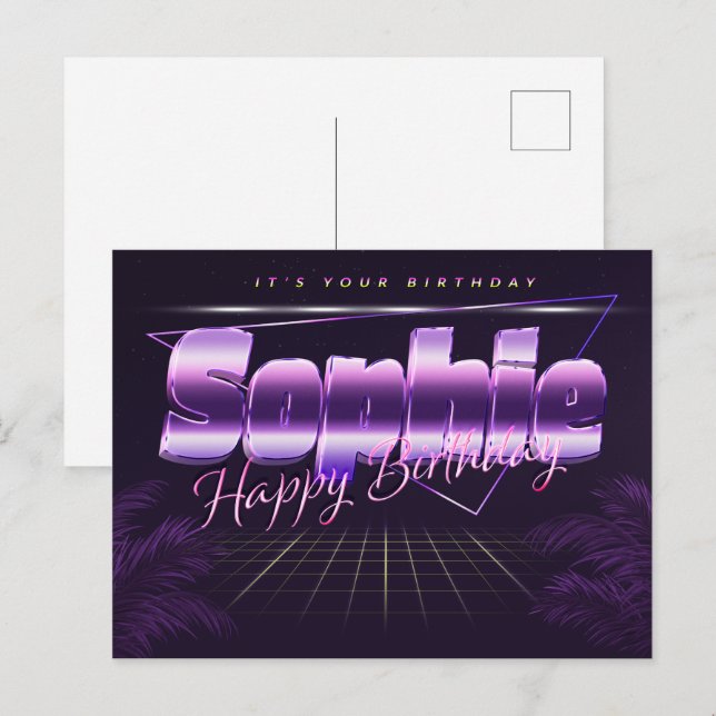 Sophie Name First name purple postcard birthday (Front/Back)