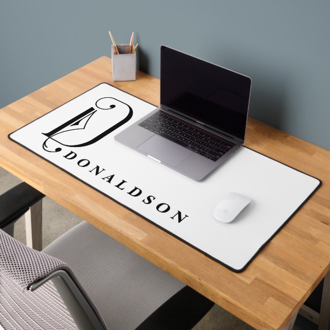 Sophisicated Black  & White Elegant Monogram D  Desk Mat (Office 2)