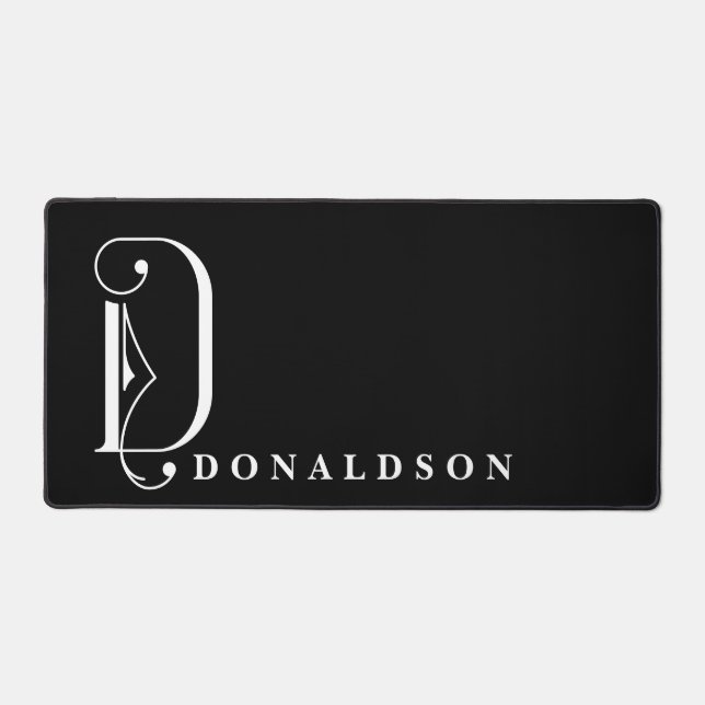 Sophisicated Black with Elegant Monogram D Custom Desk Mat (Front)