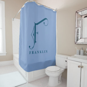 Sophisicated Grey with Elegant Monogram F Custom Shower Curtain