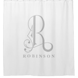 Sophisicated Grey with Elegant Monogram R Custom Shower Curtain