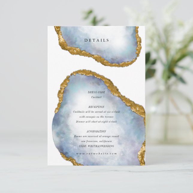 Sophisticate Agate Pearl Golden Wedding Details  Enclosure Card (Standing Front)