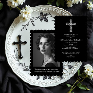 Sophisticate Christian Cross Minimal Photo Funeral Invitation
