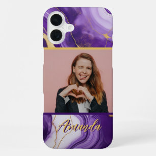 Sophisticate Purple & Gold Marble Photo iPhone 16 Plus Case