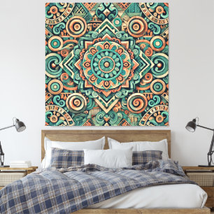 SophisticateAztec Inspired Teal Terracotta Pattern Canvas Print
