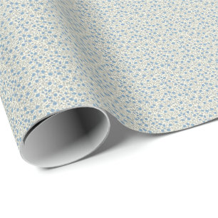 Sophisticated 1940s Dusty Blue Rosebud Vintage Pat Wrapping Paper