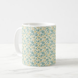 Sophisticated 1940s Dusty Teal and Mustard Floral Coffee Mug