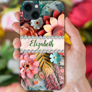 Sophisticated 3D flowers arrangement & diamonds iPhone 13 Case