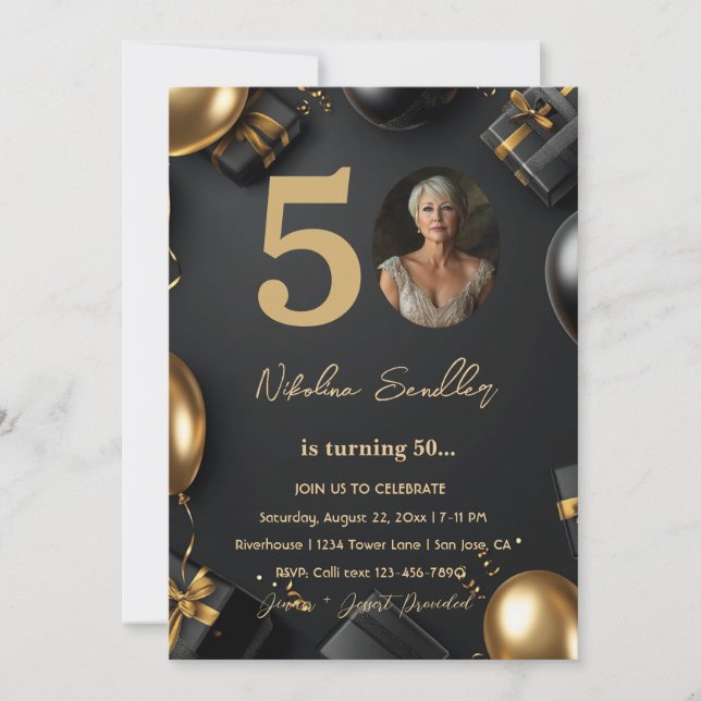 Sophisticated  50 birthday party invitation (Front)